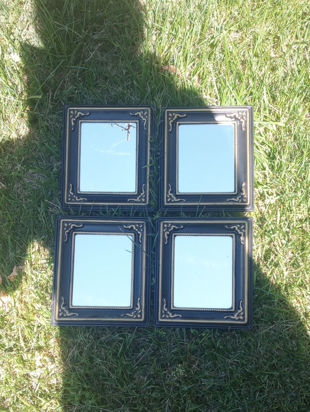 Set of 4 Vintage Black & Gold Decorative Wall Mirrors. 7.5 x 6.5 Inches